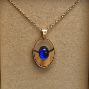 Κολιέ με Ξύλο Ελιάς & Μπλε Πέτρα