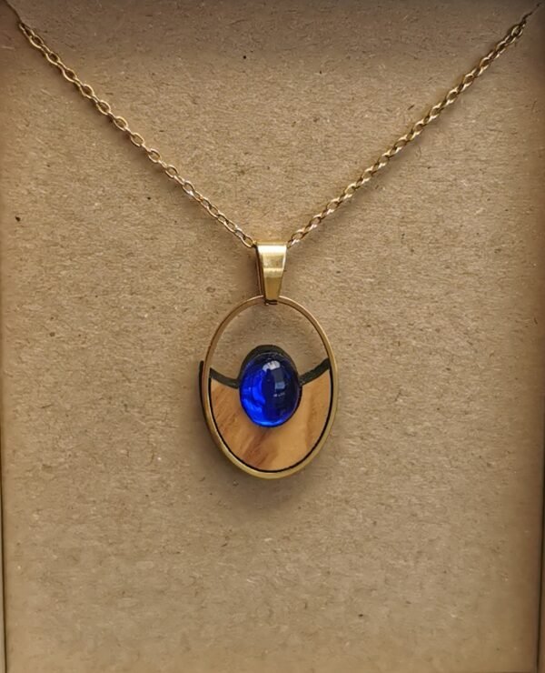 Κολιέ με Ξύλο Ελιάς & Μπλε Πέτρα