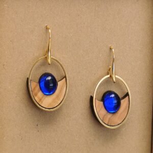 Σκουλαρίκια με Ξύλο Ελιάς & Μπλε Πέτρα
