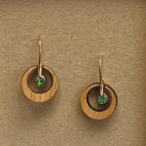 Σκουλαρίκια με Ξύλο Ελιάς & Πράσινο Κρύσταλλο