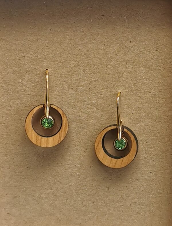 Σκουλαρίκια με Ξύλο Ελιάς & Πράσινο Κρύσταλλο