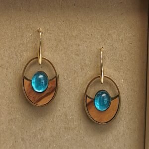 Σκουλαρίκια με Ξύλο Ελιάς & Τιρκουάζ Πέτρα