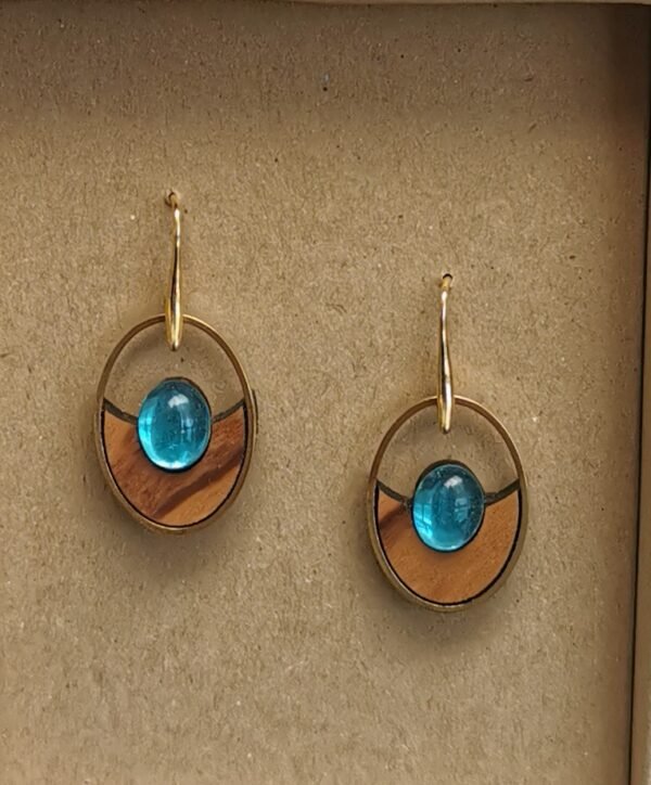 Σκουλαρίκια με Ξύλο Ελιάς & Τιρκουάζ Πέτρα