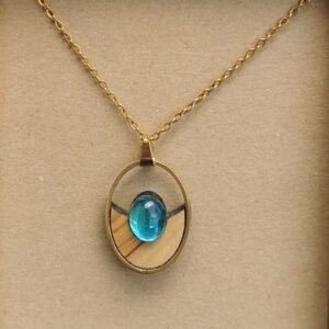 Κολιέ με Ξύλο Ελιάς & Τιρκουάζ Πέτρα