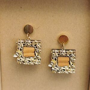 Σκουλαρίκια με Ξύλο Ελιάς & Χρυσό Διακοσμητικό Πλαίσιο