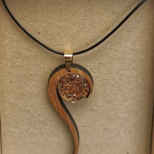 Κολιέ με Ξύλο Ελιάς & Καφέ Κρύσταλλο