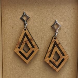 Ξύλινα Σκουλαρίκια από Ξύλο Ελιάς σε Μοντέρνο Ρόμβο