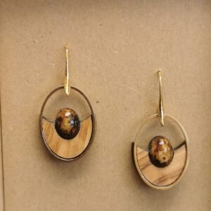 qrf Σκουλαρίκια από Ξύλο Ελιάς & Φυσική Καφέ Πέτρα