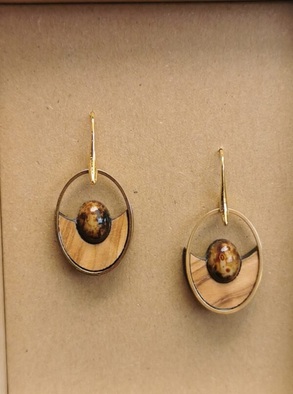 Σκουλαρίκια από Ξύλο Ελιάς & Φυσική Καφέ Πέτρα