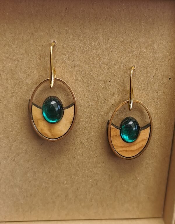 Σκουλαρίκια από Ξύλο Ελιάς & Πράσινη Πέτρα