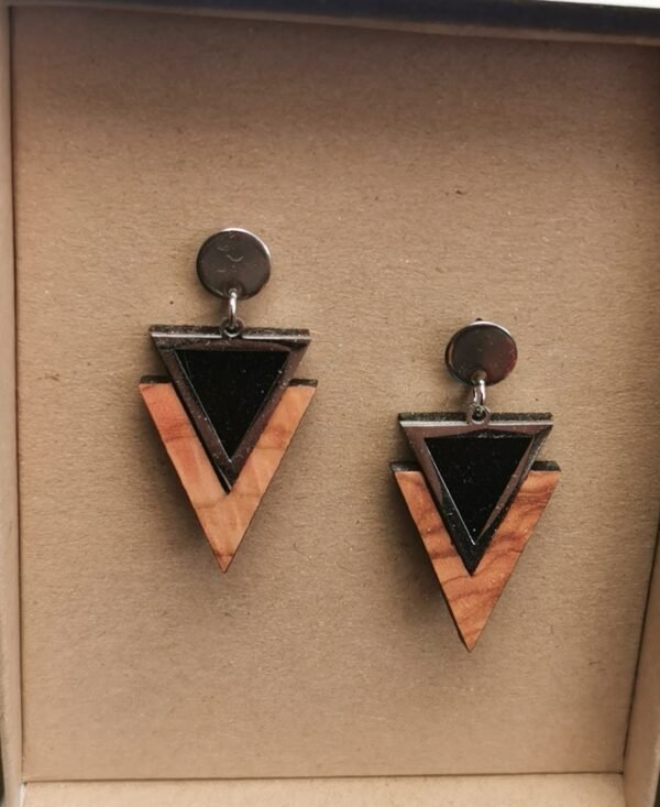 Σκουλαρίκια από Ξύλο Ελιάς & Μαύρο Τρίγωνο