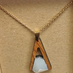 Κολιέ με Ξύλο Ελιάς & Ανοιχτό Γαλάζιο Κρύσταλλο