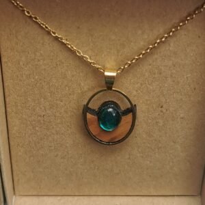 Κολιέ με Ξύλο Ελιάς & Τιρκουάζ Κρύσταλλο