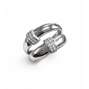 Ανοιχτό Δαχτυλίδι με Λεπτομέρειες Στρας – Ασημί Χρώμα