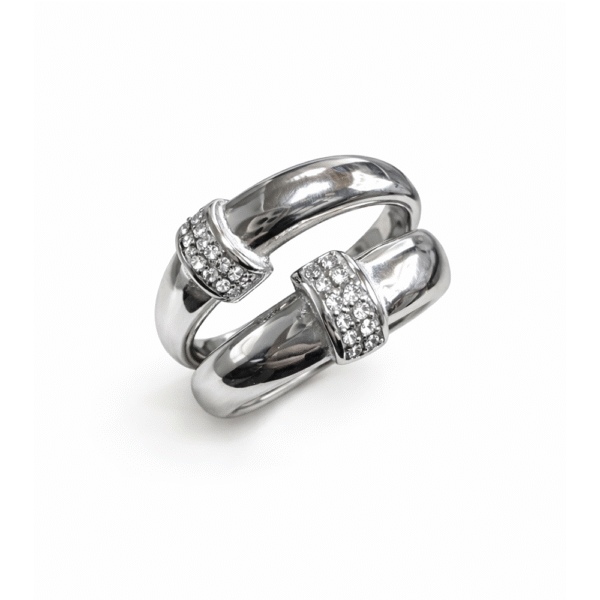 Ανοιχτό Δαχτυλίδι με Λεπτομέρειες Στρας – Ασημί Χρώμα