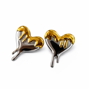 Σκουλαρίκια Καρδιές Δίχρωμες Χρυσού & Ασημί Χρώματος