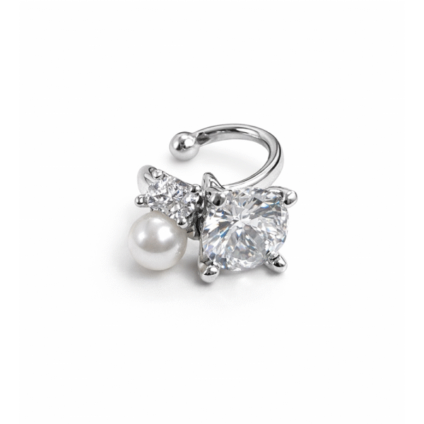 Ear Cuff με Πέρλα & Λαμπερές Πέτρες – Elegant Statement Ring