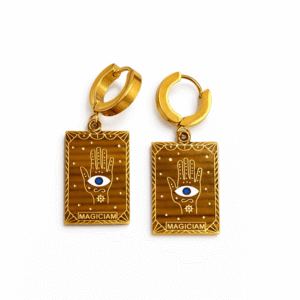 Σκουλαρίκια Κρίκοι με Μενταγιόν Χέρι & Μάτι σε Χρυσό Χρώμα – Symbolic Card Earrings