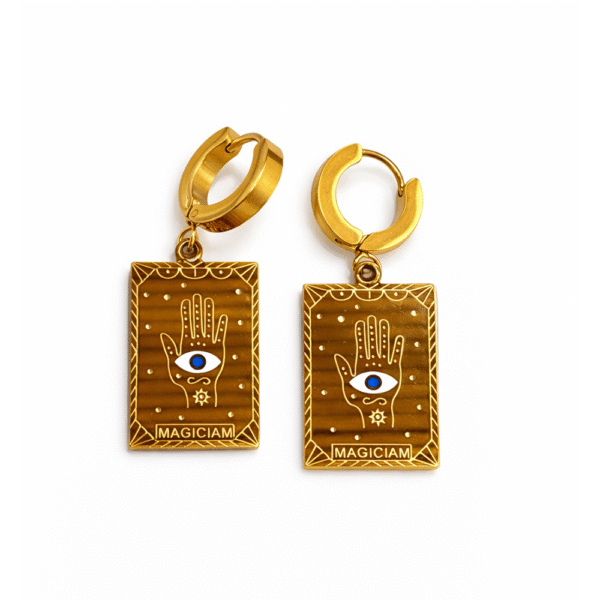 31 Σκουλαρίκια Κρίκοι με Μενταγιόν Χέρι & Μάτι σε Χρυσό Χρώμα – Symbolic Card Earrings