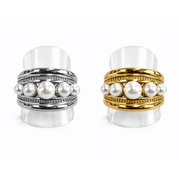 Δαχτυλίδι με Πέρλες σε Ασημί Χρώμα – Elegant Statement Ring