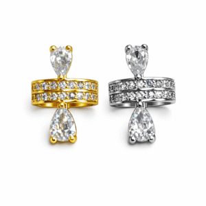 Ανοιχτό Δαχτυλίδι με Δάκρυ Πέτρες σε Χρυσό Χρώμα – Elegant Statement Ring