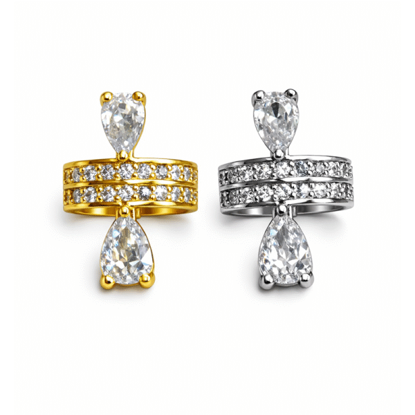 Ανοιχτό Δαχτυλίδι με Δάκρυ Πέτρες σε Ασημί Χρώμα – Elegant Statement Ring