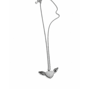 Κολιέ Καρδιά με Φτερά & Στρας – Ασημί Χρώμα