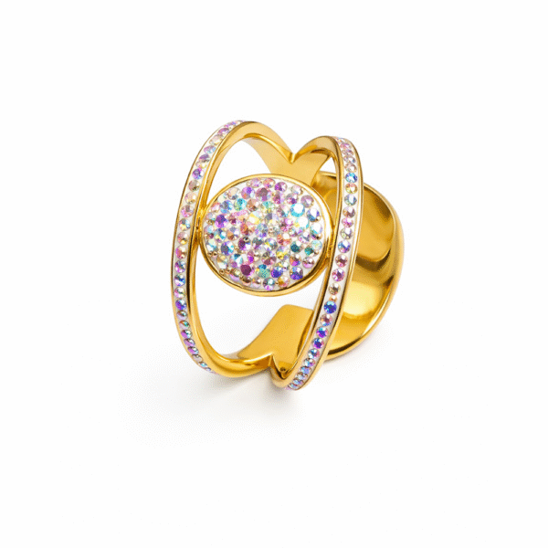 Δαχτυλίδι  με νουμερα με Πολύχρωμα Στρας – Χρυσό Χρώμα