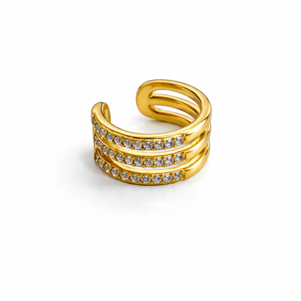 45 Ear Cuff με Τριπλή Γραμμή & Λαμπερές Πέτρες – Luxury Minimal Ring