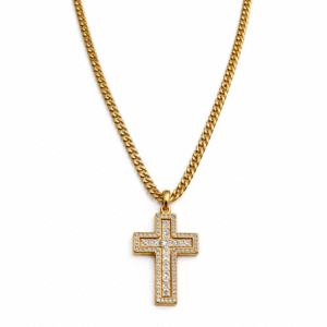 49 Κολιέ Σταυρός με Στρας – Χρυσό Χρώμα