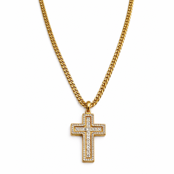 Κολιέ Σταυρός με Στρας – Χρυσό Χρώμα