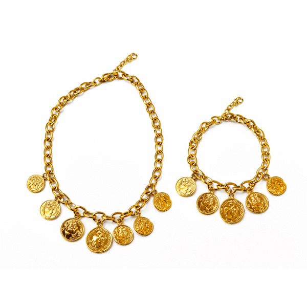 52 Σετ Κολιέ & Βραχιόλι με Νομίσματα (Χρυσό Χρώμα)