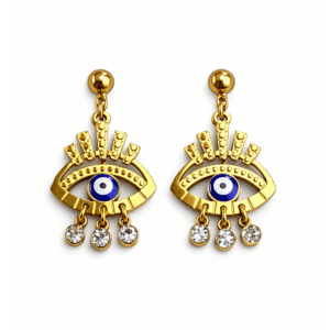 Σκουλαρίκια με Μάτι σε Χρυσό Χρώμα & Κρεμαστές Πέτρες – Symbolic Statement Earrings