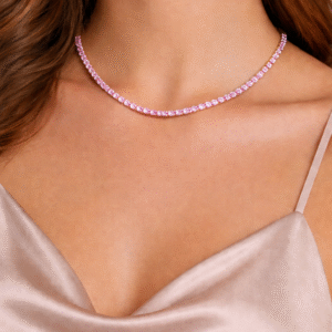 Κολιέ Riviera από Ανοξείδωτο Ατσάλι με Ροζ Πέτρες – Χρυσή Βάση