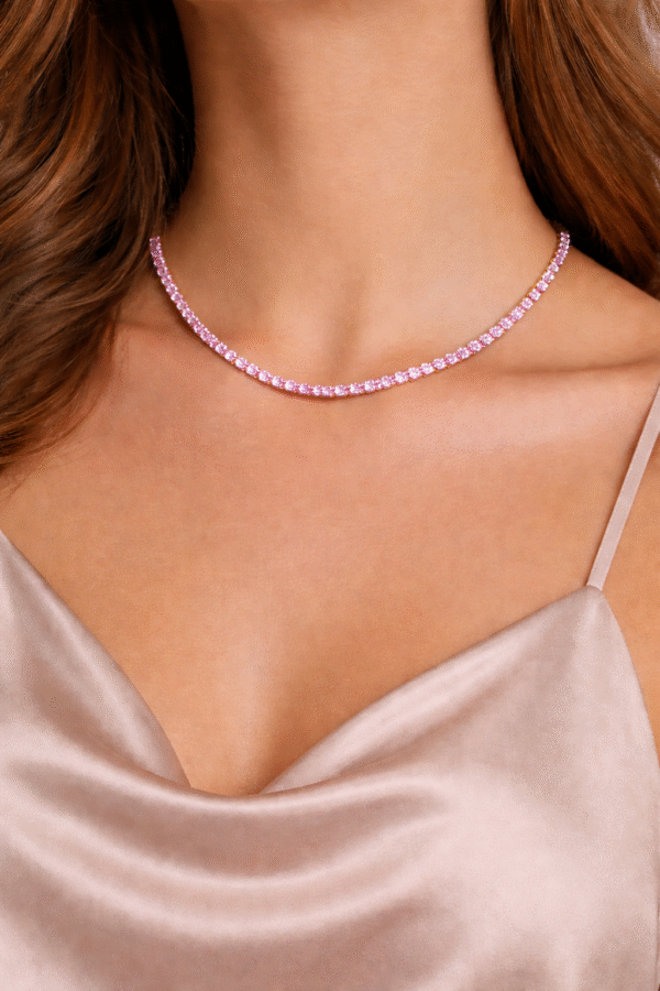 Κολιέ Riviera από Ανοξείδωτο Ατσάλι με Ροζ Πέτρες – Χρυσή Βάση