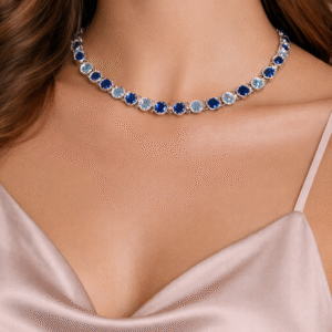 Κολιέ Riviera από Ανοξείδωτο Ατσάλι με Μπλε Πέτρες – Ασημί