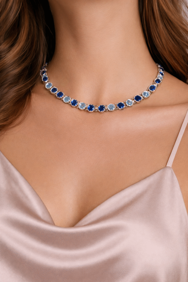 Κολιέ Riviera από Ανοξείδωτο Ατσάλι με Μπλε Πέτρες – Ασημί