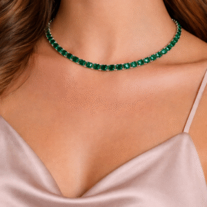 Κολιέ Riviera από Ανοξείδωτο Ατσάλι με Πράσινες Πέτρες – Ασημί