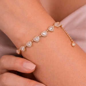 Χρυσό Βραχιόλι με Κρυστάλλινες Πέτρες σε Σχήμα Δάκρυ από Ανοξείδωτο Ατσάλι