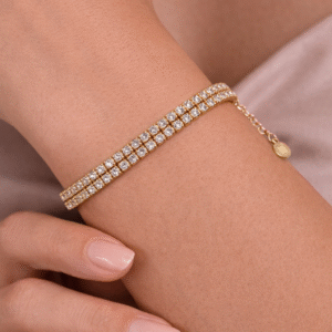 Διπλό Χρυσό Βραχιόλι Riviera με Κρυστάλλινες Πέτρες από Ανοξείδωτο Ατσάλι