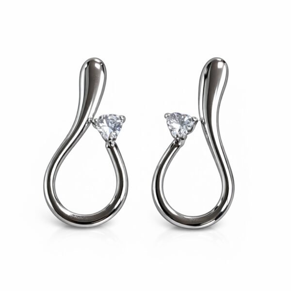 Σκουλαρίκια με Καμπύλο Minimal Design και Λευκή Πέτρα σε Ασημί Χρώμα – Modern Elegant Earrings