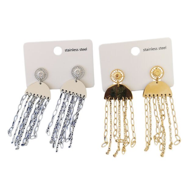 Untitled(12) Ασημί Κρεμαστά Σκουλαρίκια με Αλυσίδες από Ανοξείδωτο Ατσάλι