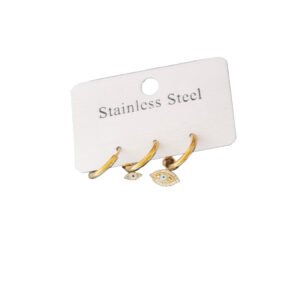 Σετ Χρυσά Σκουλαρίκια Κρίκοι με Ματάκι από Ανοξείδωτο Ατσάλι (3 τεμ.)