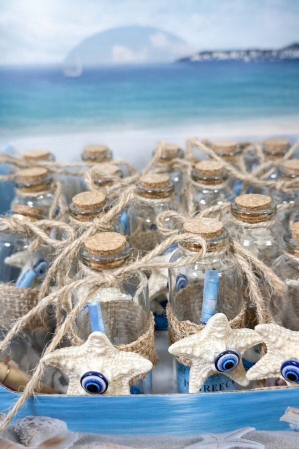 Γυάλινο Μπουκαλάκι – Ελληνικό Αναμνηστικό με Μάτι & Αστερία