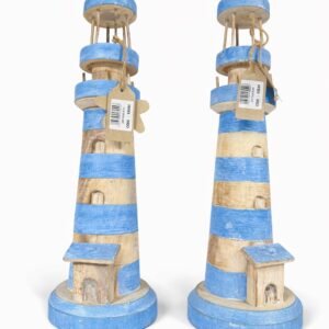 Διακοσμητικός ξύλινος φάρος σε μπλε και φυσικές αποχρώσεις.