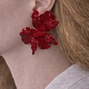 Σκουλαρίκια Λουλούδι σε Κόκκινο