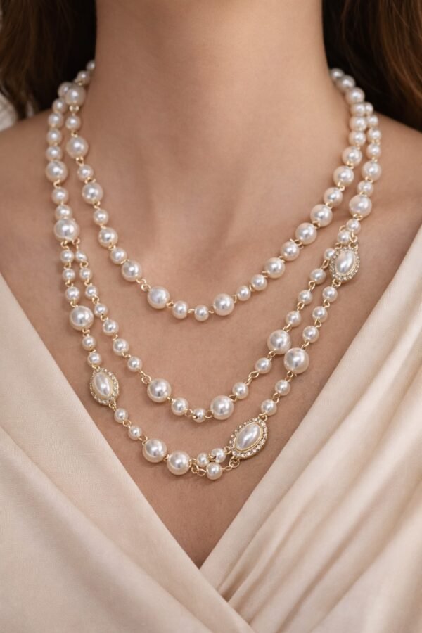 Κολιέ με πέρλες σε κομψό, πολυσειριακό σχέδιο.