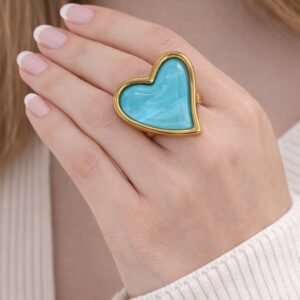 Δαχτυλίδι Καρδιά με Γαλάζια Πέτρα
