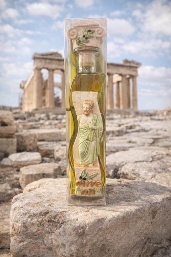 Μπουκαλάκι ελληνικού έξτρα παρθένου ελαιόλαδου.