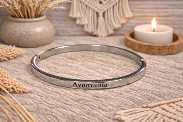 Ατσάλινη χειροπέδα σε ασημί απόχρωση. <<ΑΝΑΣΤΑΣΙΑ>>